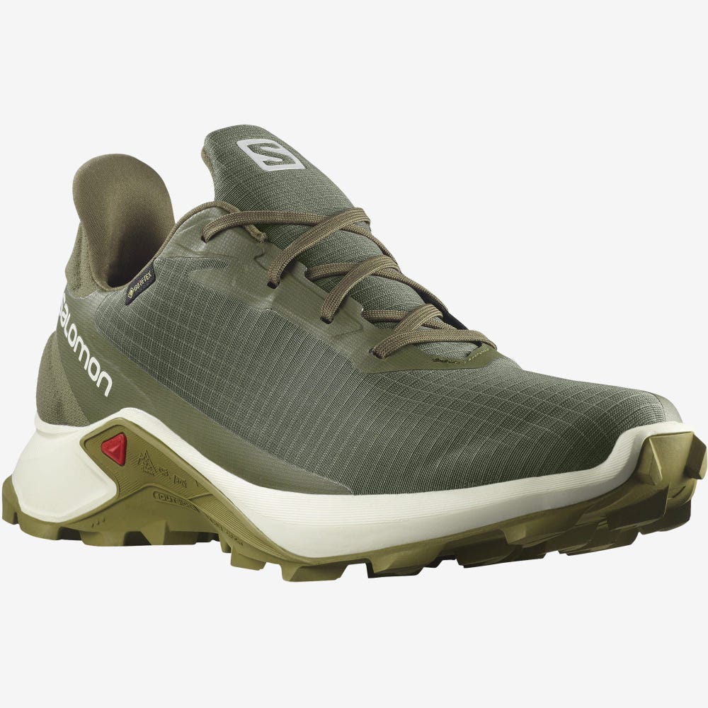 Salomon ALPHACROSS 3 GORE-TEX Terepfutó Cipő Férfi Olivazöld/Világos Sárga/Zöld | HU507394