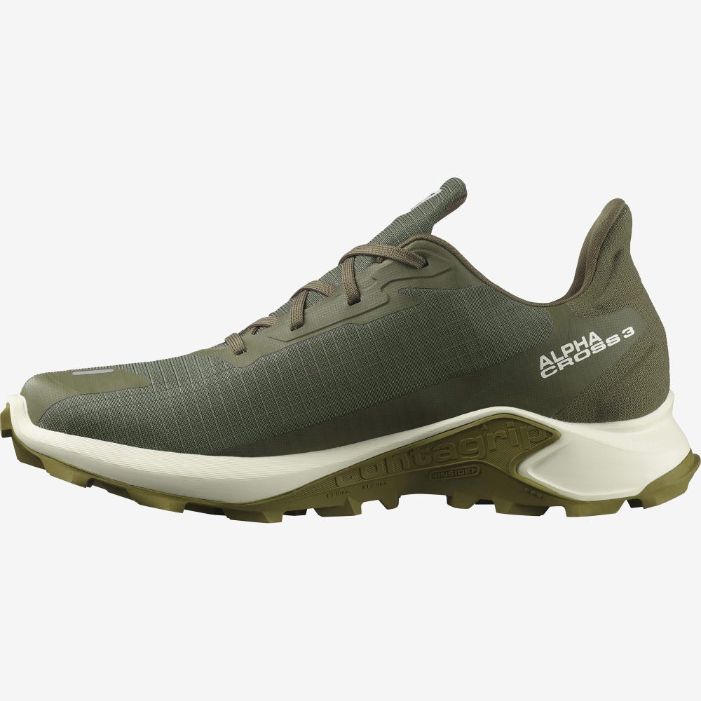 Salomon ALPHACROSS 3 GORE-TEX Terepfutó Cipő Férfi Olivazöld/Világos Sárga/Zöld | HU507394