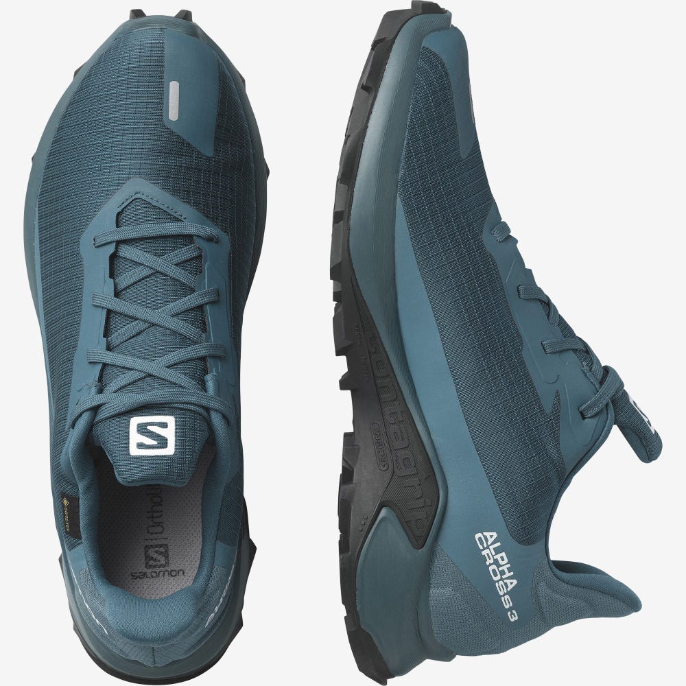 Salomon ALPHACROSS 3 GORE-TEX Terepfutó Cipő Férfi Kék | HU571634