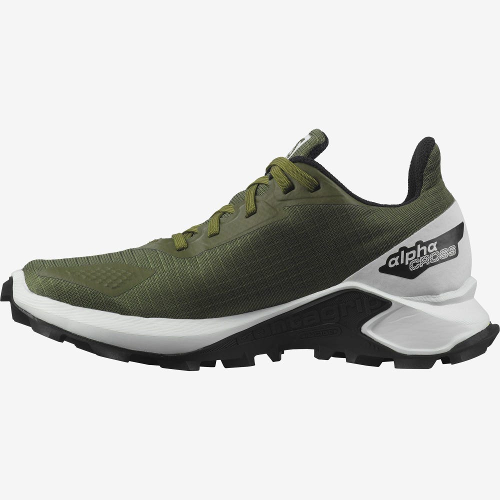 Salomon ALPHACROSS BLAST CLIMASALOMON™ WATERPROOF Terepfutó Cipő Gyerek Olivazöld/Fehér/Fekete | HU534892