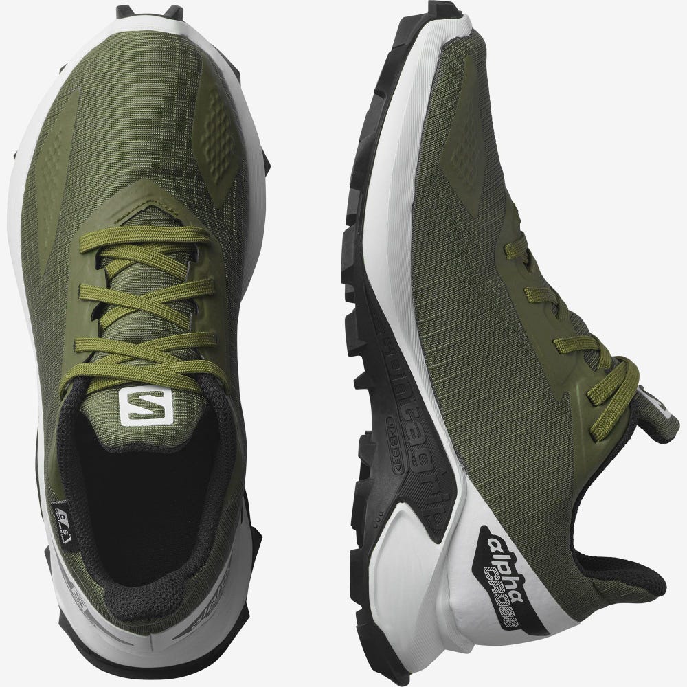 Salomon ALPHACROSS BLAST CLIMASALOMON™ WATERPROOF Terepfutó Cipő Gyerek Olivazöld/Fehér/Fekete | HU534892