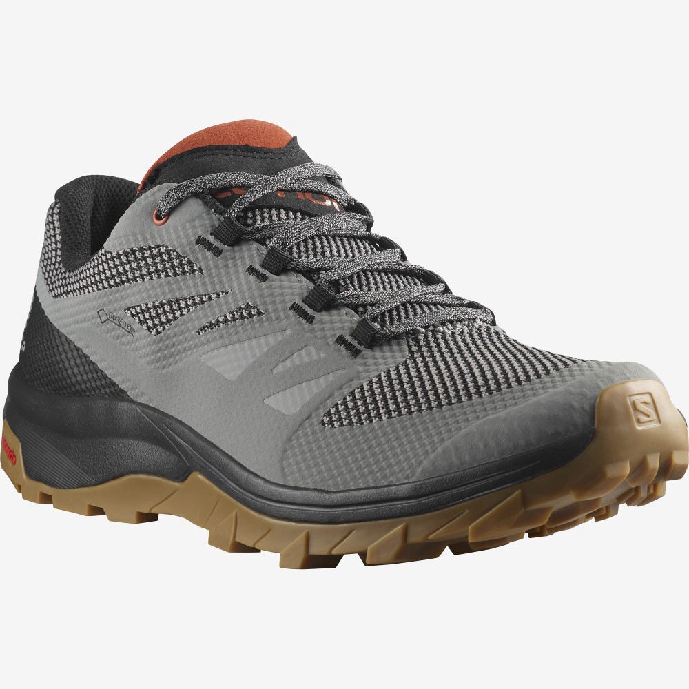 Salomon OUTLINE GORE-TEX Túracipő Férfi Szürke/Fekete/Sötét Piros | HU405671