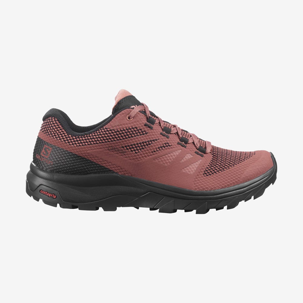 Salomon OUTLINE GORE-TEX Túracipő Női Fekete/Sötét Piros | HU801279