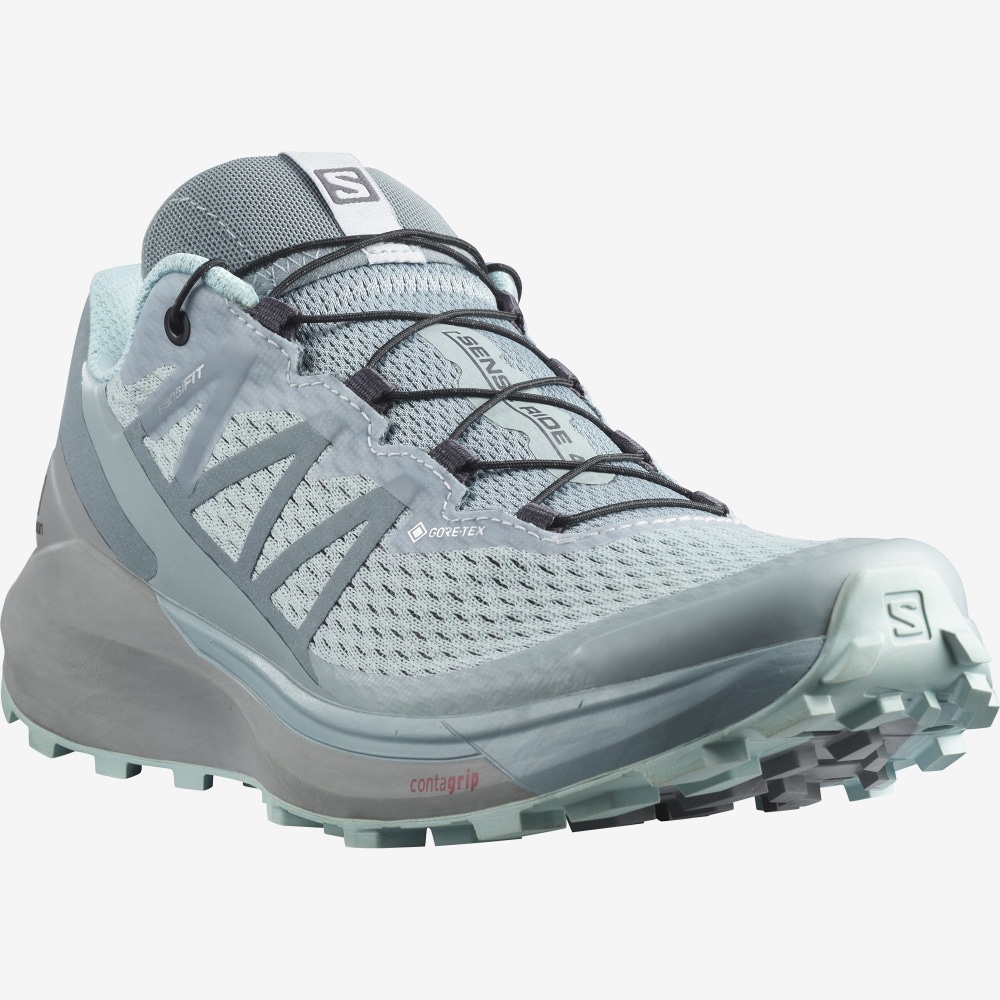 Salomon SENSE RIDE 4 GORE-TEX INVISIBLE FIT Terepfutó Cipő Női Zöld/Türkiz | HU675491