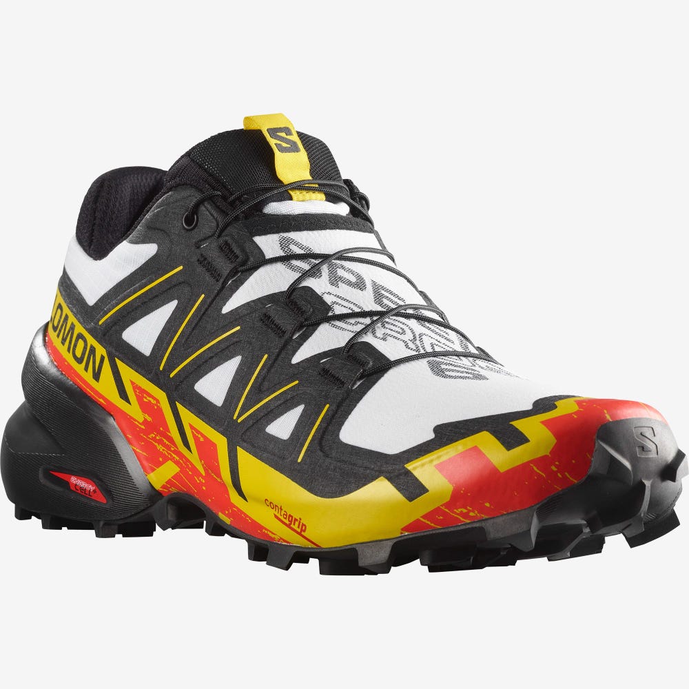 Salomon SPEEDCROSS 6 Terepfutó Cipő Férfi Fehér/Fekete/Sárga | HU294870