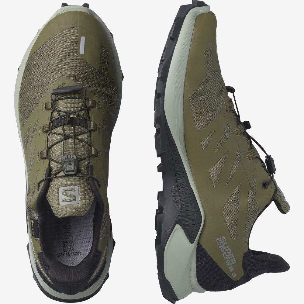 Salomon SUPERCROSS 3 GORE-TEX Terepfutó Cipő Férfi Olivazöld/Fekete | HU057693