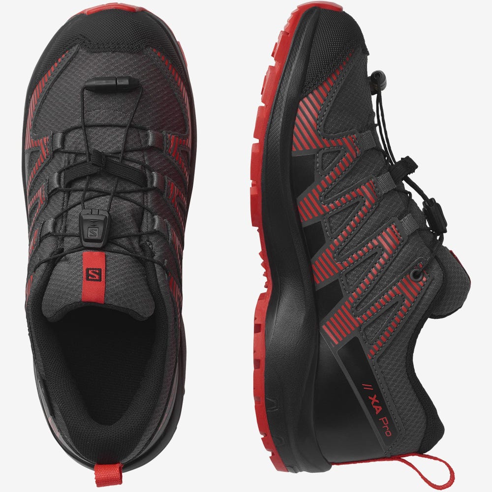 Salomon XA PRO V8 CLIMASALOMON™ WATERPROOF Terepfutó Cipő Gyerek Szürke/Fekete/Piros | HU018423