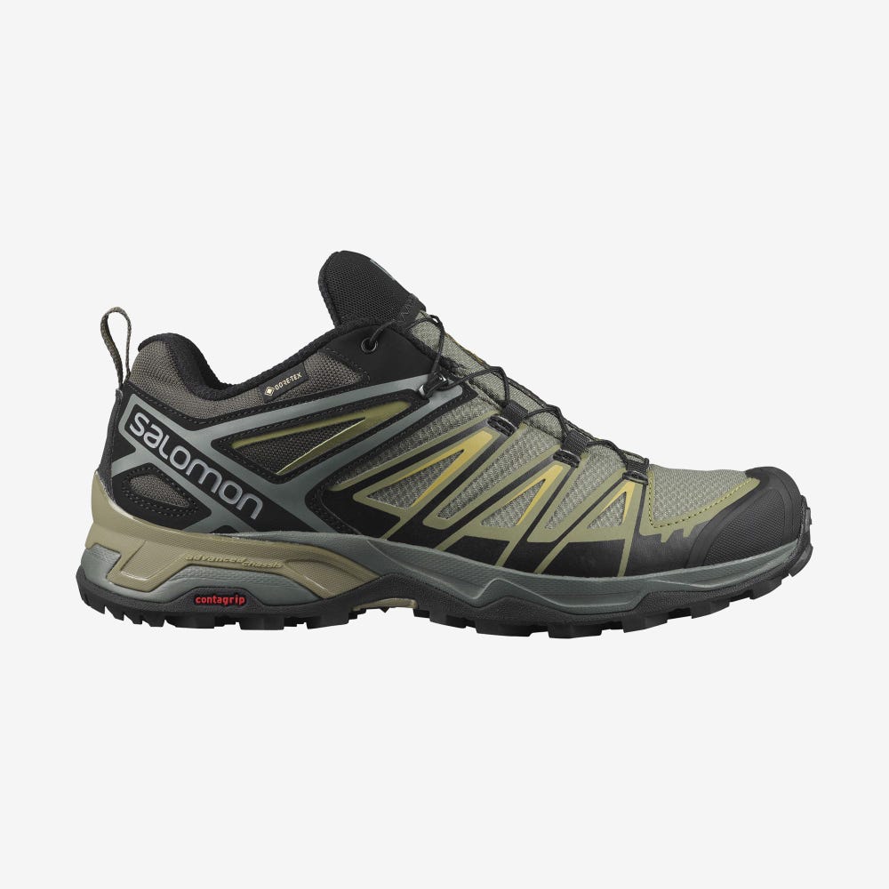 Salomon X ULTRA 3 GORE-TEX Túracipő Férfi Szürke/Zöld | HU764218