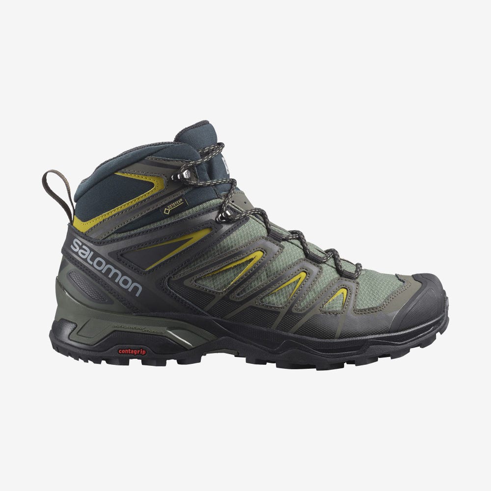 Salomon X ULTRA 3 MID GORE-TEX Túrabakancs Férfi Szürke/Fekete/Zöld | HU816940