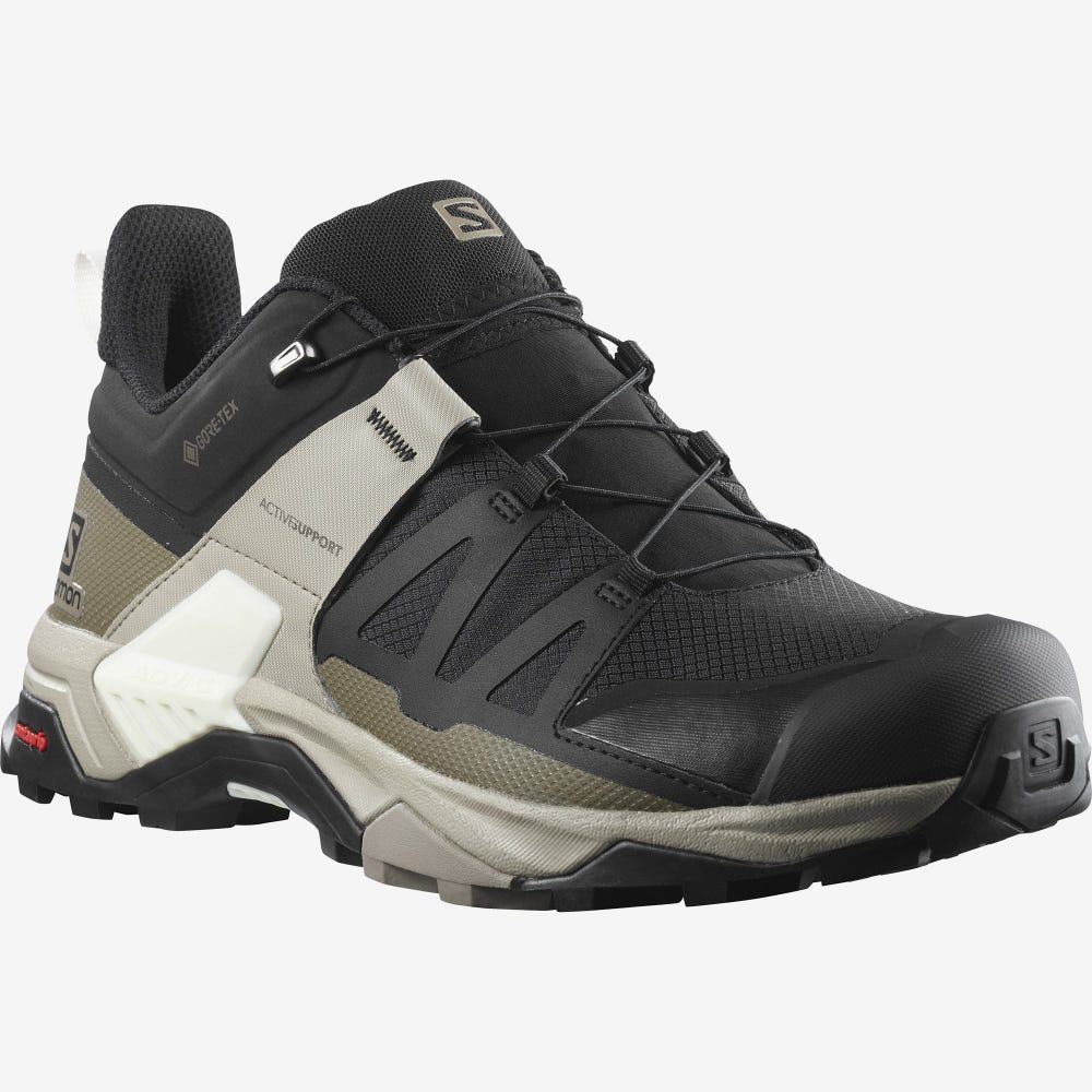 Salomon X ULTRA 4 GORE-TEX Túracipő Férfi Fekete/Khaki/Világos Sárga | HU019326