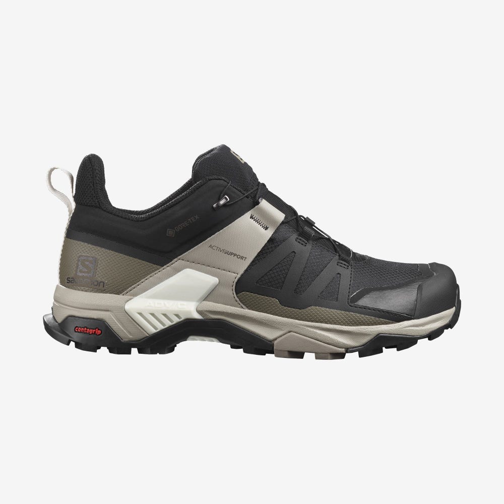 Salomon X ULTRA 4 GORE-TEX Túracipő Férfi Fekete/Khaki/Világos Sárga | HU019326