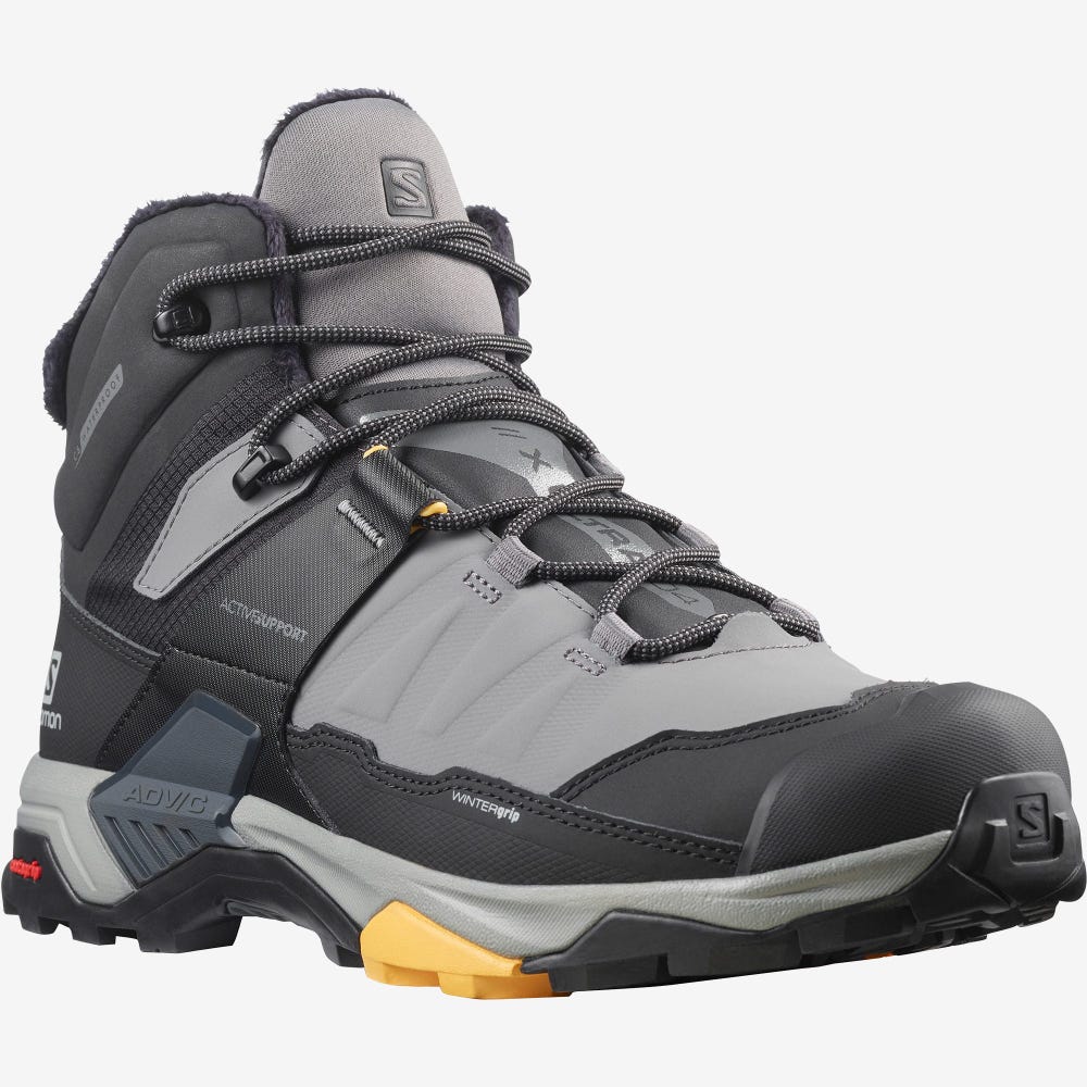 Salomon X ULTRA 4 MID WINTER THINSULATE™ CLIMASALOMON™ WATERPROOF Téli Bakancs Férfi Szürke/Fekete/Sárgabarack | HU047193