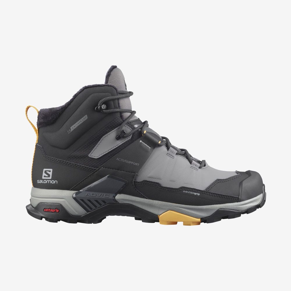 Salomon X ULTRA 4 MID WINTER THINSULATE™ CLIMASALOMON™ WATERPROOF Téli Bakancs Férfi Szürke/Fekete/Sárgabarack | HU047193