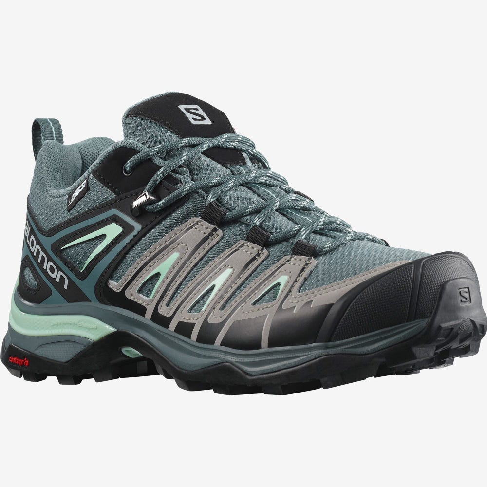 Salomon X ULTRA PIONEER CLIMASALOMON™ WATERPROOF Túracipő Női Szürke/Zöld | HU652301