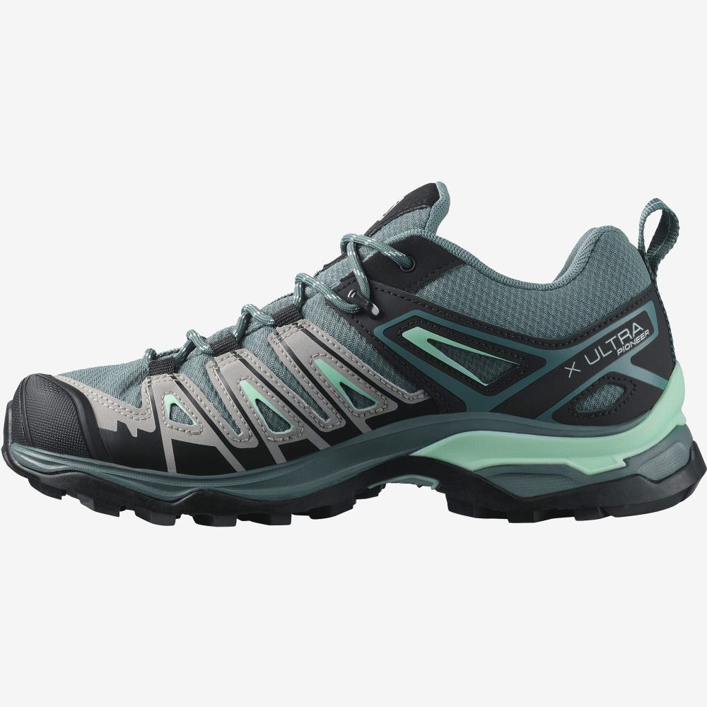 Salomon X ULTRA PIONEER CLIMASALOMON™ WATERPROOF Túracipő Női Szürke/Zöld | HU652301