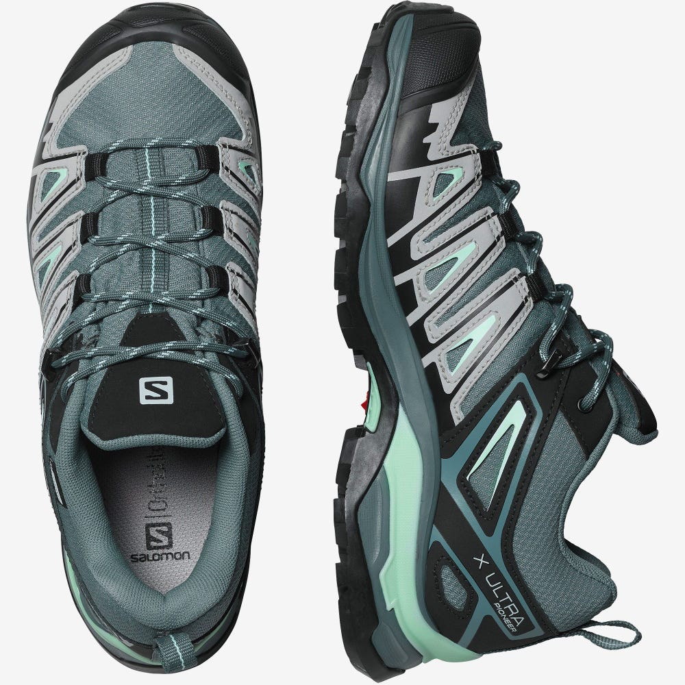 Salomon X ULTRA PIONEER CLIMASALOMON™ WATERPROOF Túracipő Női Szürke/Zöld | HU652301