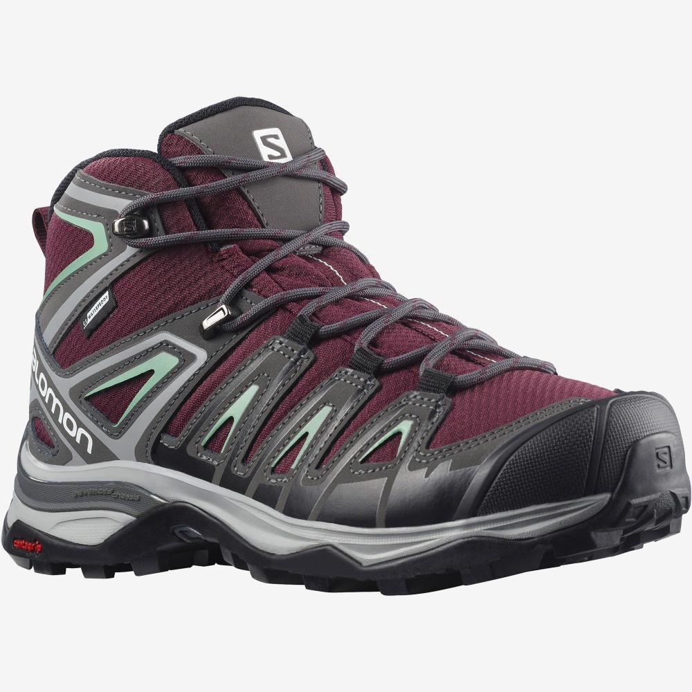 Salomon X ULTRA PIONEER MID CLIMASALOMON™ WATERPROOF Túrabakancs Női Bordó/Szürke Zöld | HU389205