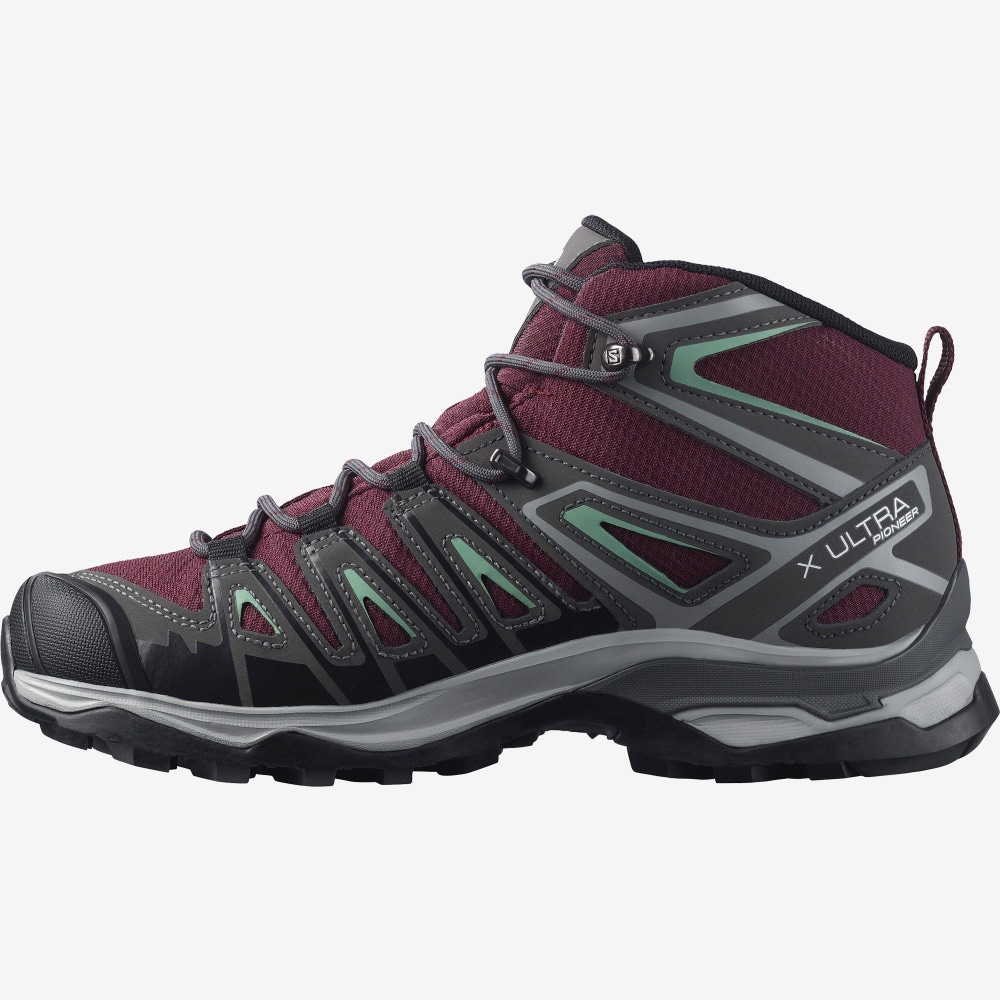 Salomon X ULTRA PIONEER MID CLIMASALOMON™ WATERPROOF Túrabakancs Női Bordó/Szürke Zöld | HU389205