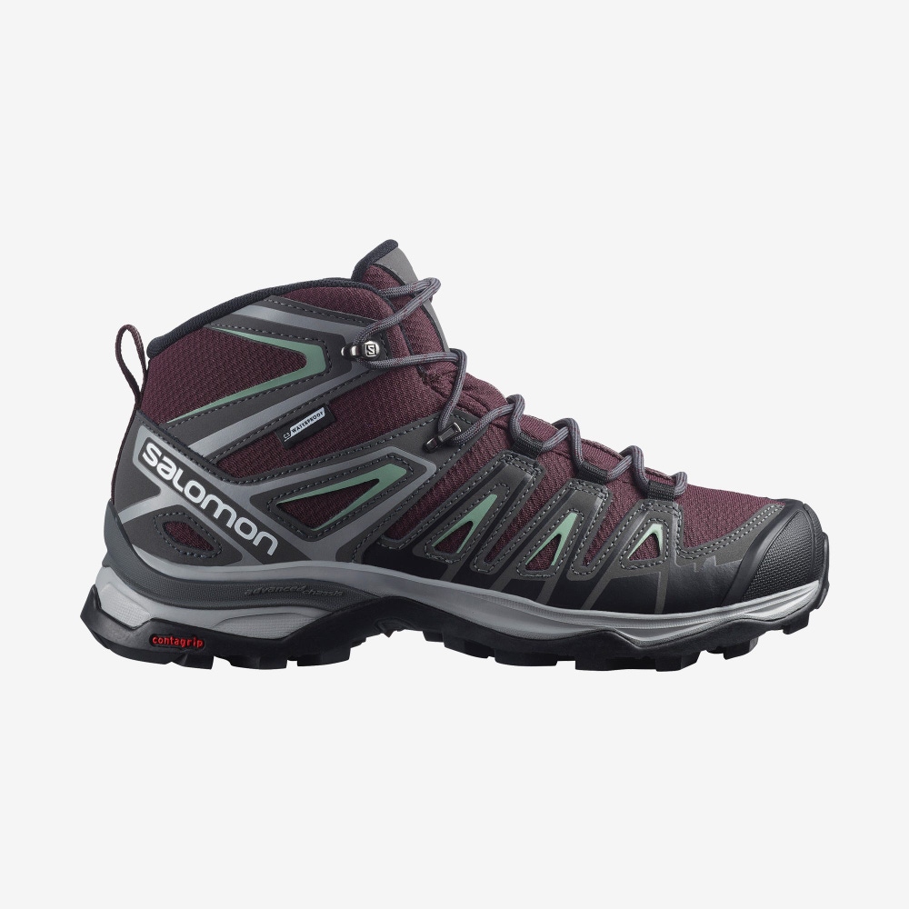 Salomon X ULTRA PIONEER MID CLIMASALOMON™ WATERPROOF Túrabakancs Női Bordó/Szürke Zöld | HU389205