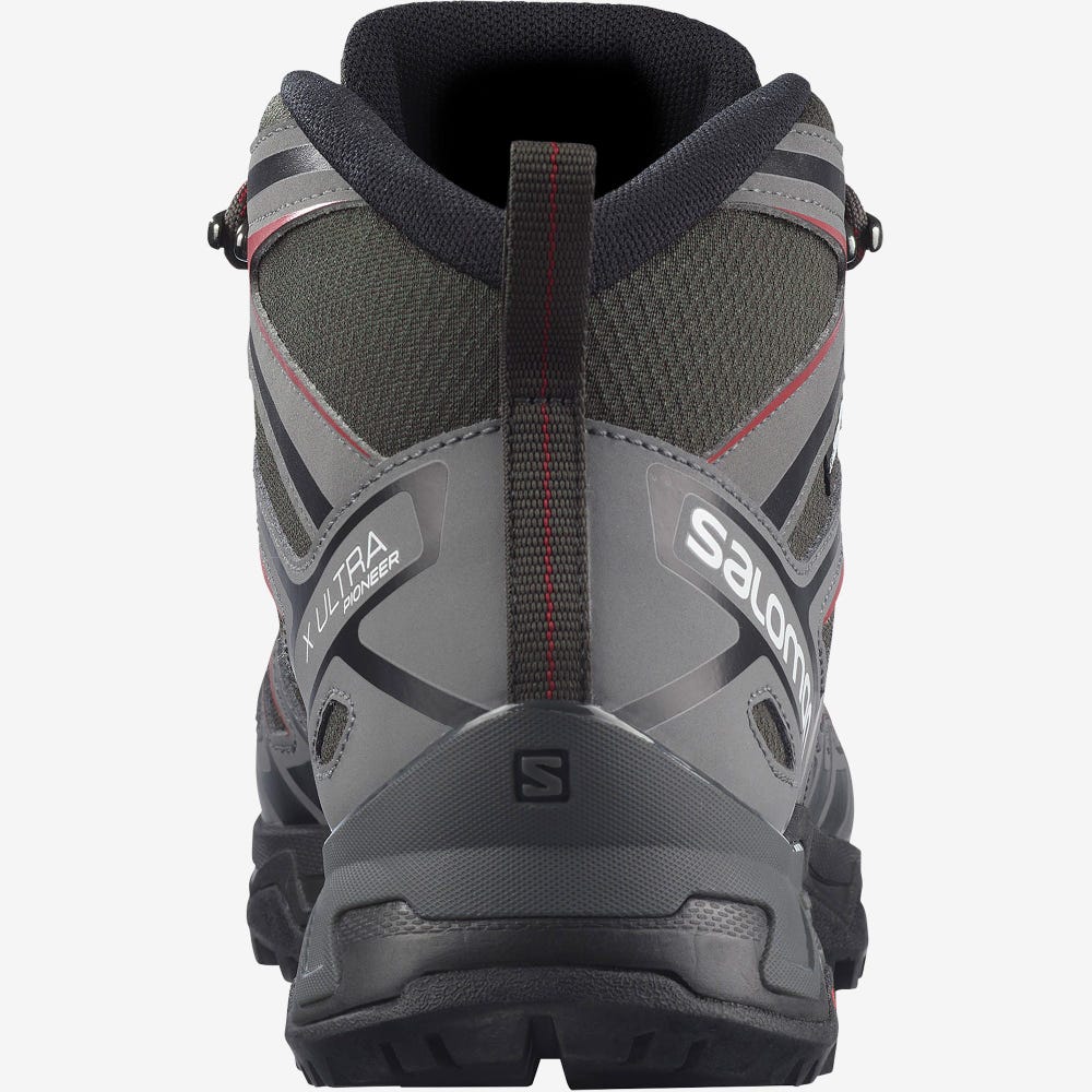 Salomon X ULTRA PIONEER MID CLIMASALOMON™ WATERPROOF Túrabakancs Férfi Olivazöld/Piros | HU814320