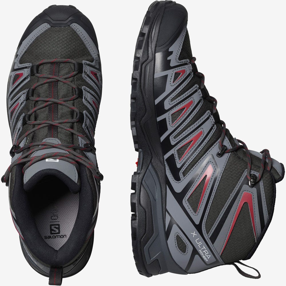 Salomon X ULTRA PIONEER MID CLIMASALOMON™ WATERPROOF Túrabakancs Férfi Olivazöld/Piros | HU814320