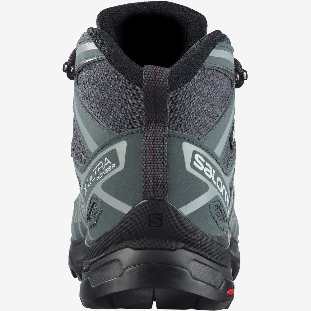 Salomon X ULTRA PIONEER MID CLIMASALOMON™ WATERPROOF Túrabakancs Női Szürke/Zöld/Szürke | HU826417