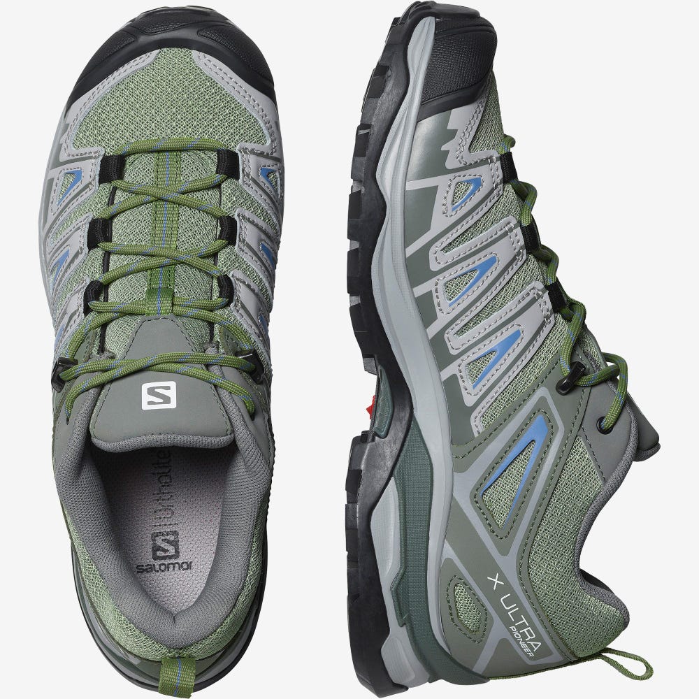 Salomon X ULTRA PIONEER Túracipő Női Zöld/Szürke/Kék | HU648930