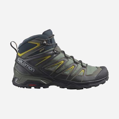 Salomon X ULTRA 3 MID GORE-TEX Túrabakancs Férfi Szürke/Fekete/Zöld | HU816940